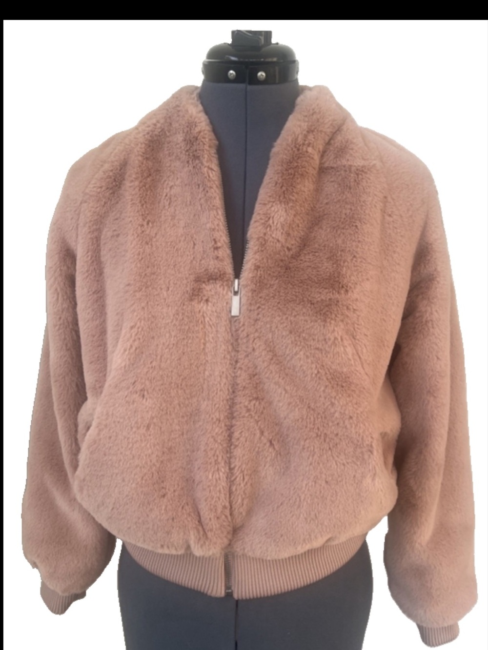 Banana Republic Pink Faux Fur Teddy Bomber Jacket Sz XS Soft Plush Zip Up Coat